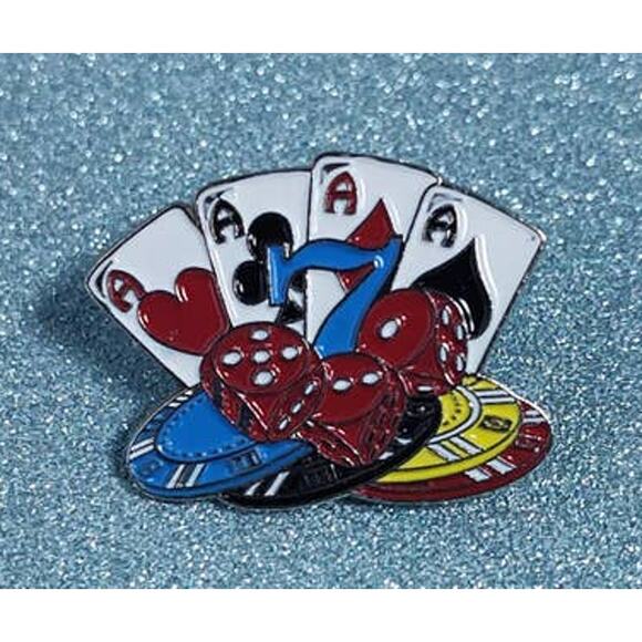 Lucky Aces & Poker Chips Pin for Hat, Lapel, Lanyard, Apron, Jacket or Backpack - Picture 5 of 8